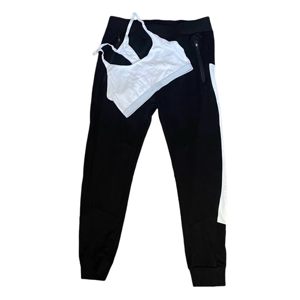 ZARA Black Joggers with White side Stripe. Size Medium.